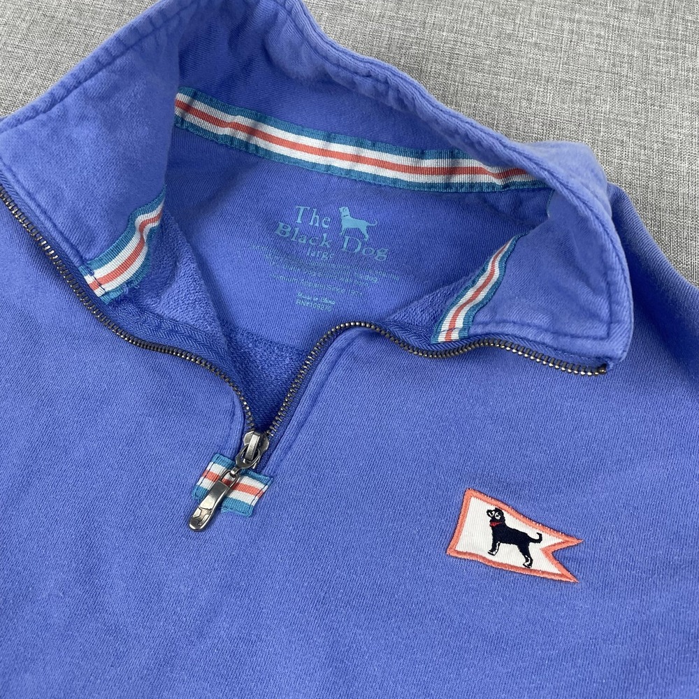 The Black Dog Sweatshirt Mens L Blue 1/4 Zip Pullover Embroidered Dog Logo